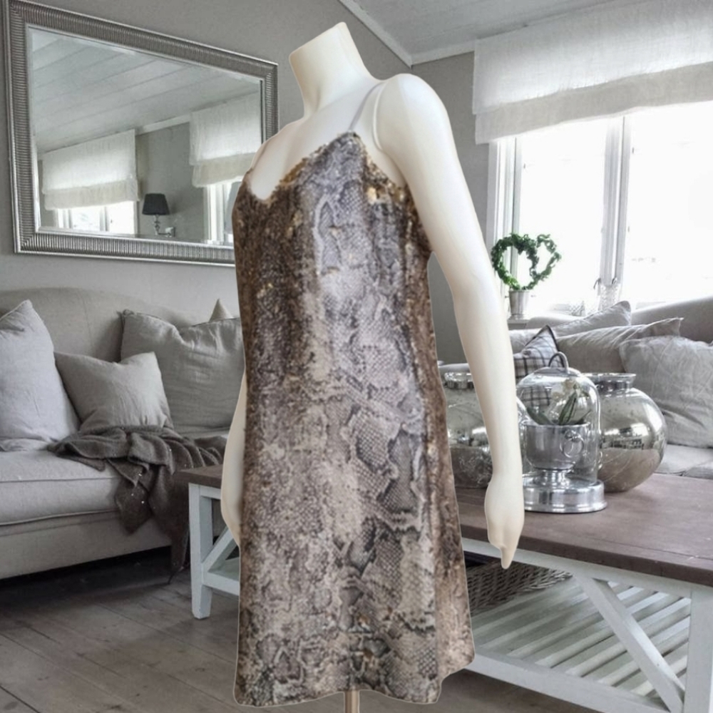 CUPCAKES & CASHMERE Candice Snakeskin Mini Dress S Two Way Sequin Cami Slip Y2K - Picture 3 of 15